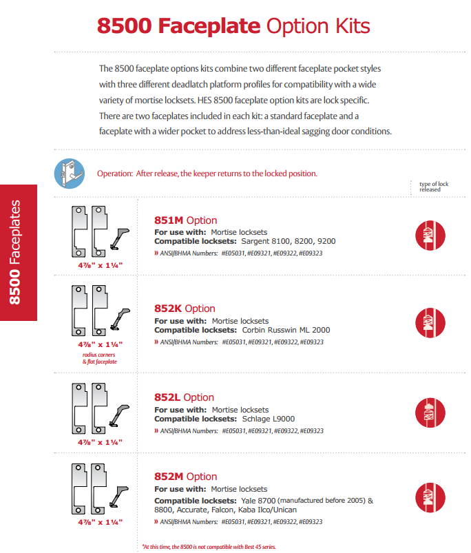 Hes 852L Faceplate For 8500 Series Electric Strikes For Schlage L9000  Locksets